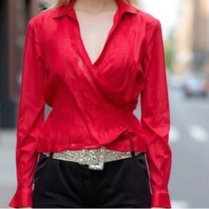 Ann Taylor Silk Linen Blend True Wrap Top Red SZ 6